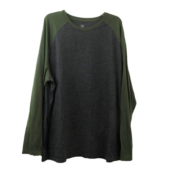 George Mens T-Shirt 3XL (54-56) Crew Neck Baseball Long Sleeve Gray Green Tee - Picture 1 of 5